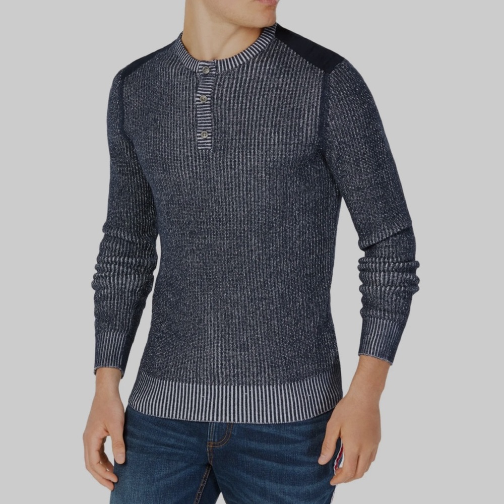 American Rag Men’s Gray & Black Vintage Henley Crew Neck Knit Sweater Size M